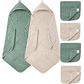 FAVERDIIY 6 PCS Baby Towels and Washcloths Set, 2 PCS XL 35x35 Inch Baby Hooded Towels & 4 PCS Washcloths Set, Ultra Soft & Highly Absorbent Bath Bath Towel for Newborn, Infant & Toddler, Shower Gifts