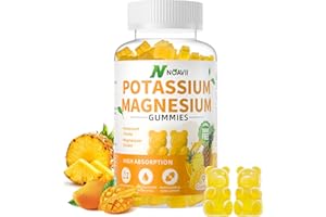 NOAVII Potassium Magnesium Gummies, New Formula Calm Magnesium Glycinate Gummies, Chewable Gummy Supplements for Leg Cramps & Muscle, Pineapple Flavor 90 Count