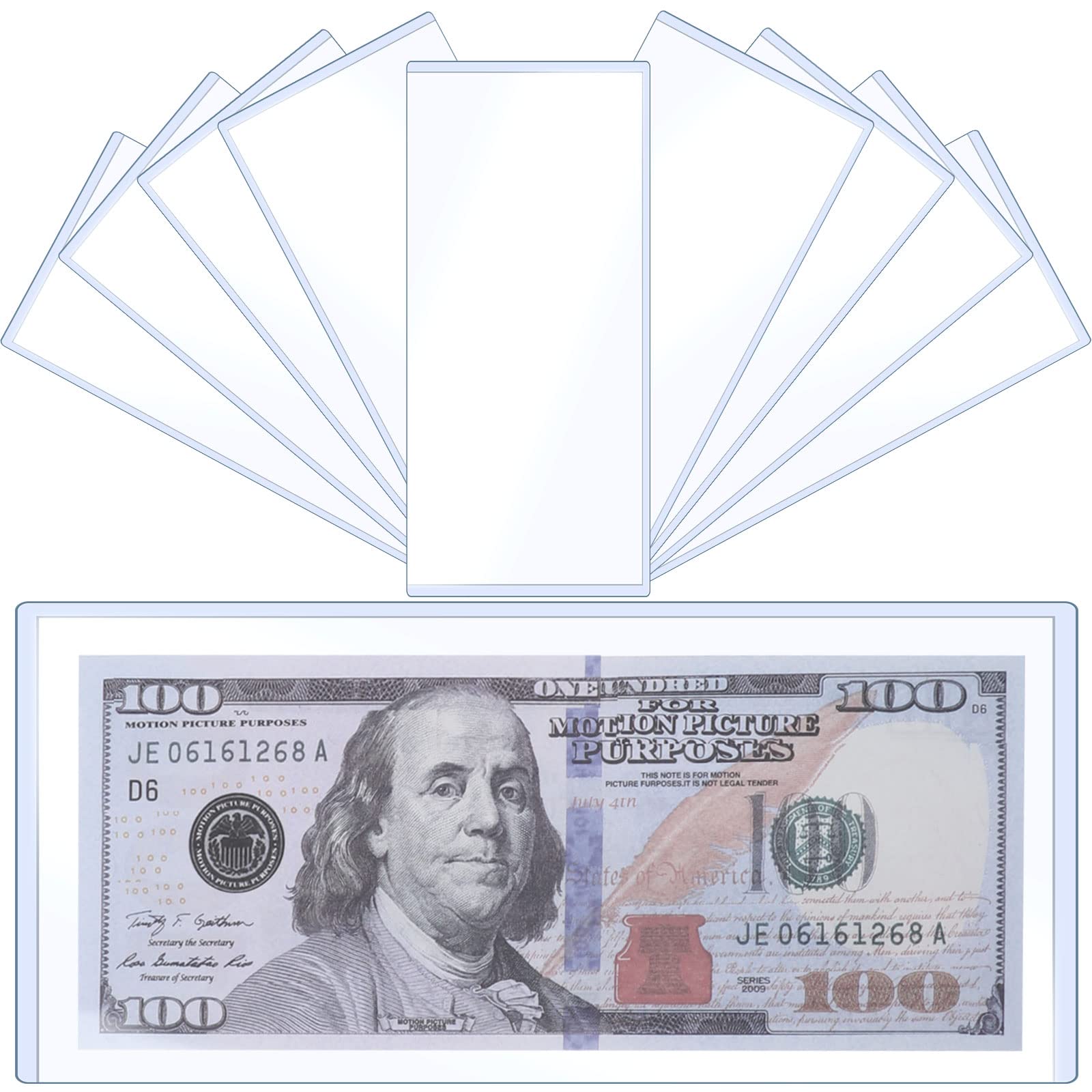 BANBAN 10 Pcs Currency Holder PVC Bill Holders Transparent Bill Sleeves Bill Collection Clear Protective Case Currency Bill Display Holder for Regular Bills Protector Case Supplies, 6.9 x 3.15''
