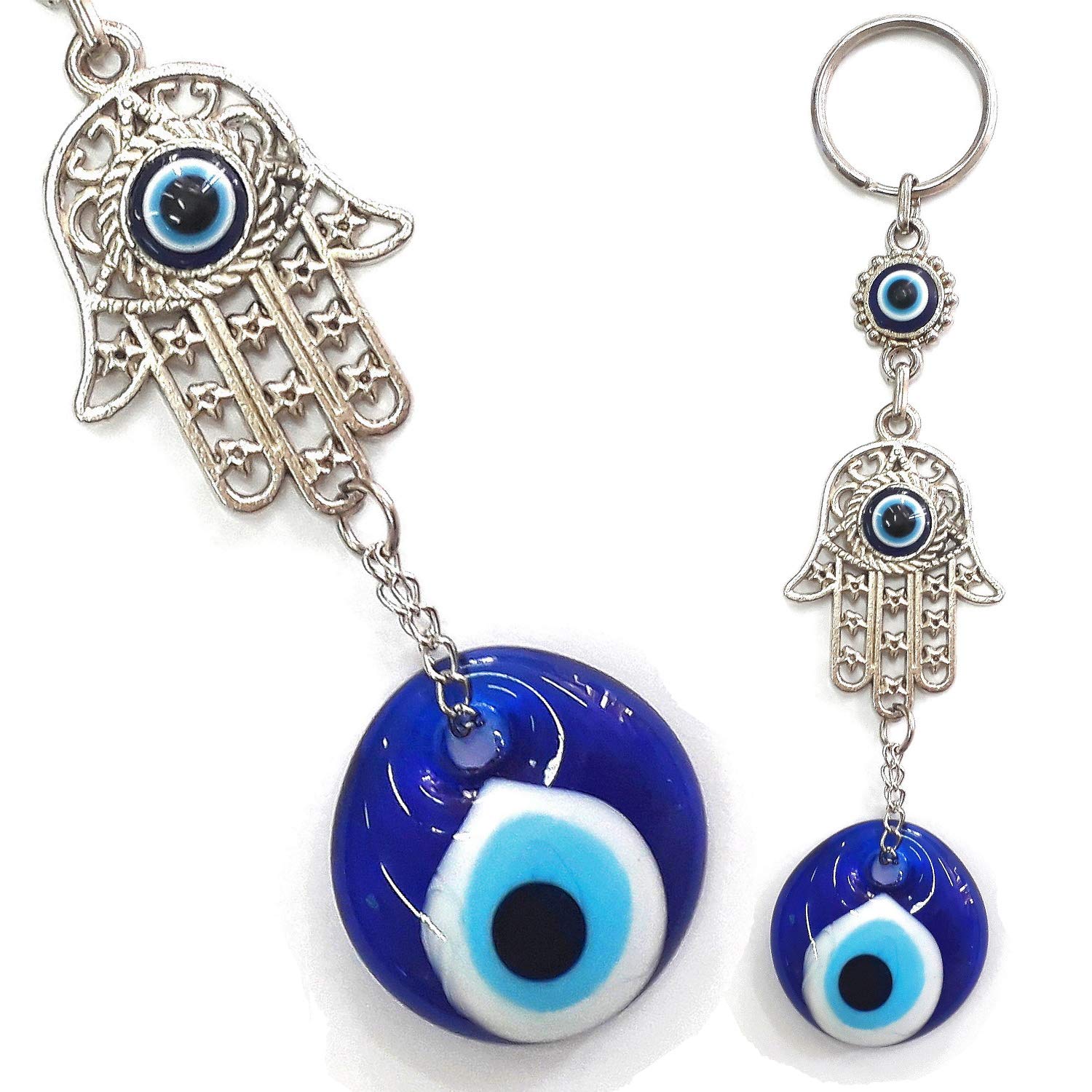 Perlin Nazar Boncuk Boncugu Turkish Blue Eye, Evil Eye, Fatima Hand Hamsa, Wall Hanging 15 cm Ornament Amulet Decoration Home Decor Protection Blessing Gift Glass Beads Pendant