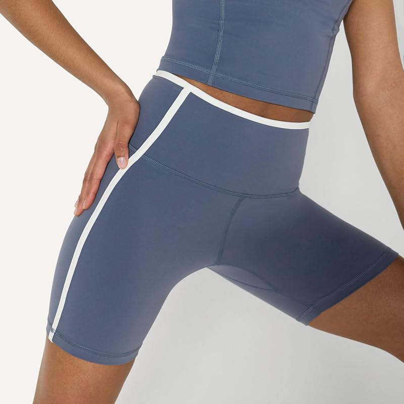 Pantaloncini Biker da Yoga in Morbidissimo Tessuto Tecnico FormFlex, a Vita Alta Donna, Grigio Ardesia/Bianco, M
