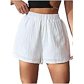 Floerns Women's Elastic High Waist Textured Shorts Straight Leg Loose Lounge Shorts