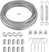 YEYIT 26 Pcs 20M Stainless Steel Wire Rope Kit PVC Coated Cable for Garage Door