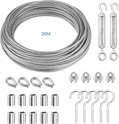 YEYIT 26 Pcs 20M Stainless Steel Wire Rope Kit PVC Coated Cable for Garage Door