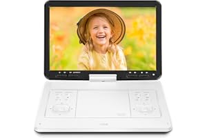 Jekero 16.9'' Portable DVD Player with 6 Hrs Battery, 14.1'' HD Swivel Screen DVD Player Portable, New Screen Button Design, High Volume Speakers, Support Sync TV/Region Free/Multiple Discs, White