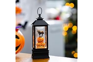 TIJNN 9 Inch Halloween Snow Globe Lights, Black Cats, Pumpkins and Scary Witch Sounds, Twinkle Lanterns, Halloween Party