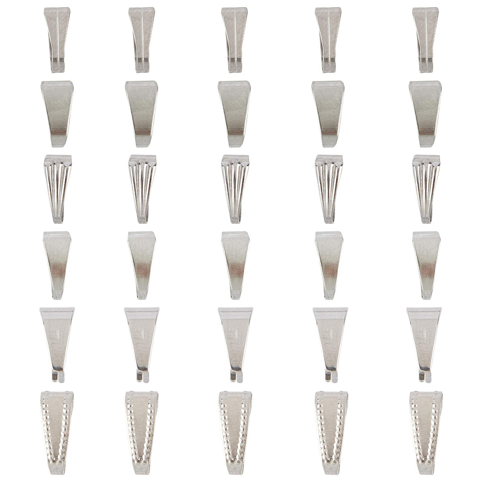 SUPERFINDINGS 270pcs 6 sizes Stainless Steel Spring Pinch Bails Snap on Pendant Bails Charms Components for Pendants Jewellery Making