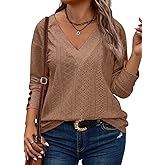 Eytino Plus Size Tops for Women Casual V Neck Long Sleeve Buttons Hollow Out Lace Embroidered Blouses Shirts(1X-5X)