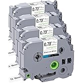 YUANQIMM 4 Pack TZ Tape 18mm 0.7 Laminated White Label Compatible with Brother P Touch Label Maker Tape TZe 241 TZe241 TZC-241 for Ptouch PTD600 PTD400 PTD610bt PT-P710BT P700 Printer, Black on White