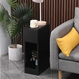 Pantanal 20CM Slim Bedside Table with Drawer Shelf Black Nightstand view 7