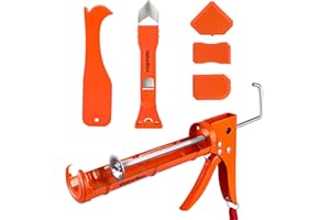 ValueMax Caulk Gun and Caulk Scraper Kit, 10OZ Smooth Silicone Caulking Gun with Caulk Remover Tool, 10:1 Thrust Ratio, Sealant Finishing Tool Grout Scraper for Caulking/Filling/Sealing