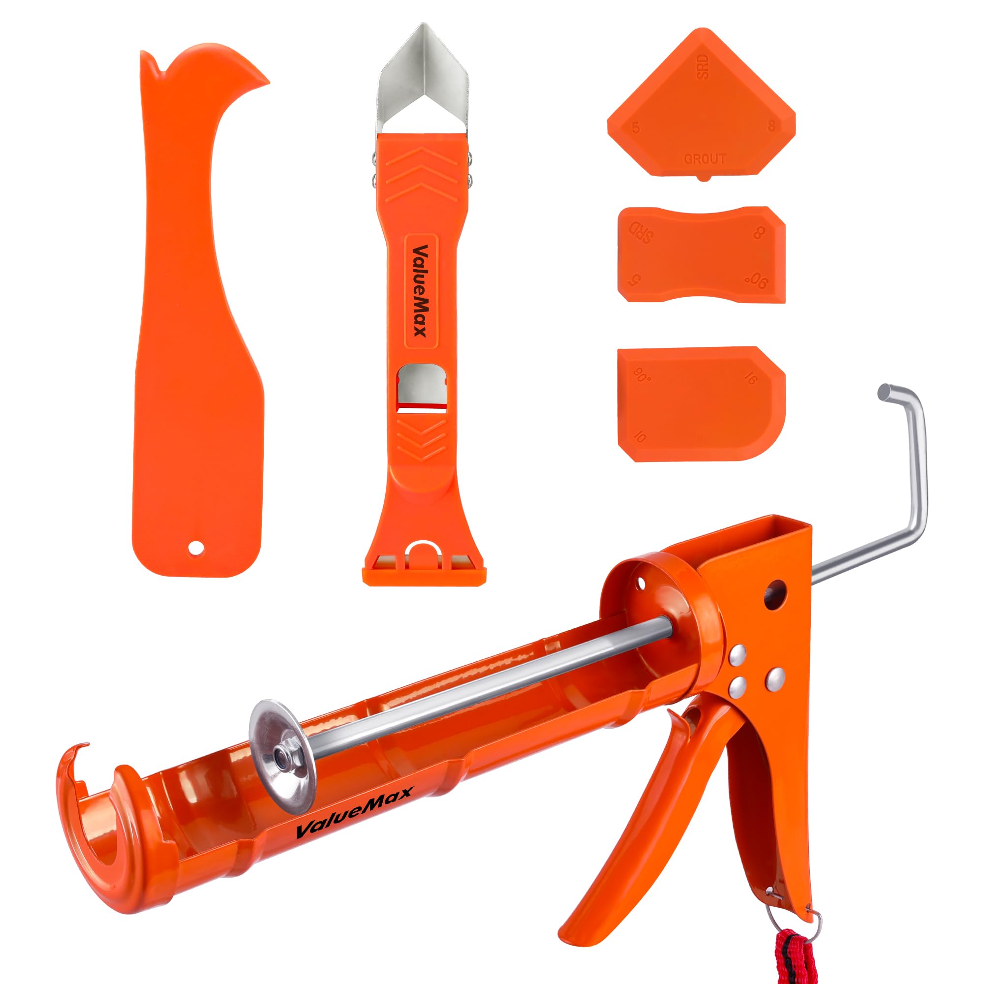 Photo 1 of ValueMax Caulk Gun and Caulk Scraper Kit, 10OZ Smooth Silicone Caulking Gun with Caulk Remover Tool, 10:1 Thrust Ratio, Sealant Finishing Tool Grout Scraper for Caulking/Filling/Sealing