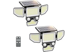 Onforu 3000LM Solar Lights Outdoor, 4 Heads Solar Security Lights with Remote Control, 180 LEDs IP65 Waterproof Motion Sensor Lights 3 Modes Flood Lights for Wall, Porch, Yard, Outside, 2 Pack