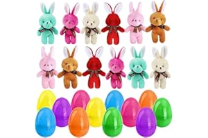 12 pack Prefilled Easter Eggs, Bunny Plush Doll Pendant Charm, Ready To Use Easter Eggs Set For Kids Boys Girls Family Gather