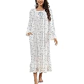 YARISNEY Women's Victorian Nightgown Soft Cotton Sleepwear Long Sleeve Princess Nightdress with Pockets