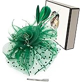 Women Fascinators Tea Party Hat Headwear Feather Flower Fascinator Headband Hairclips Dotted Mesh Beaded