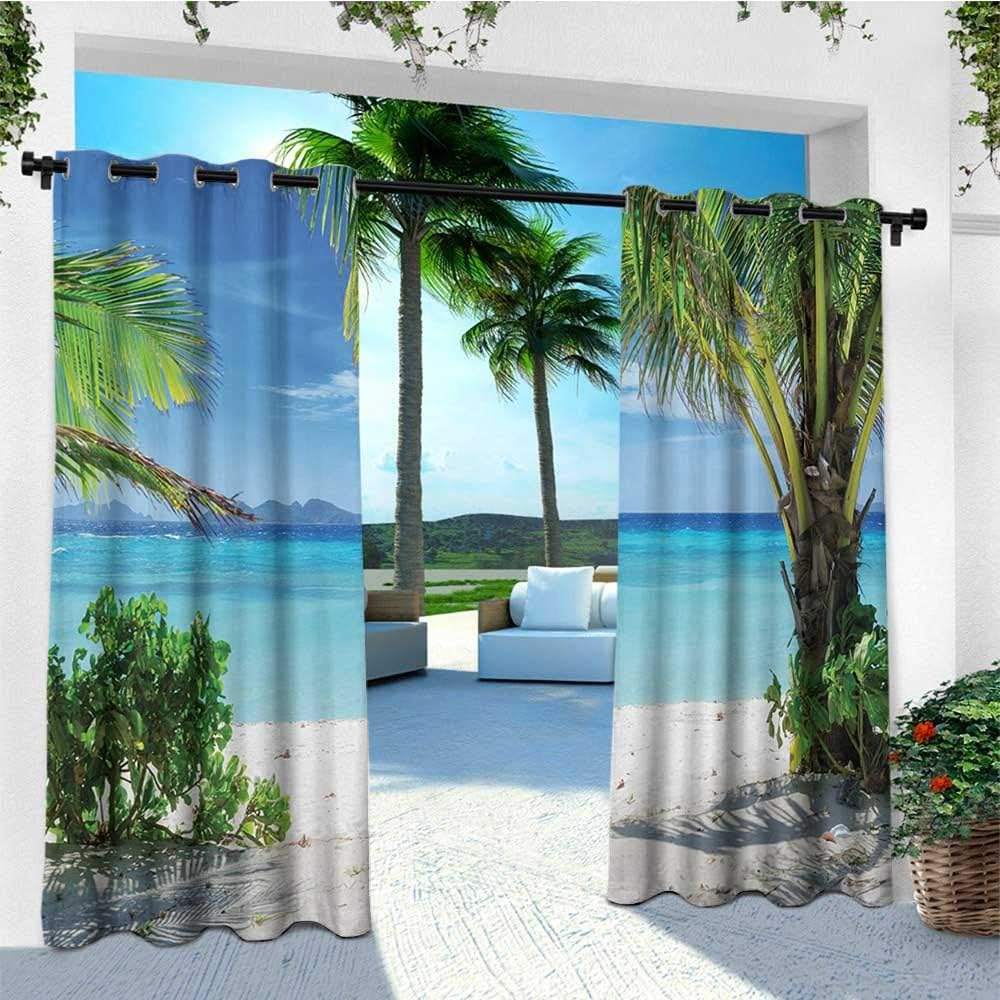 leinuoyi Tropical, Porch Curtains Outdoor Waterproof, Idyllic Tranquil