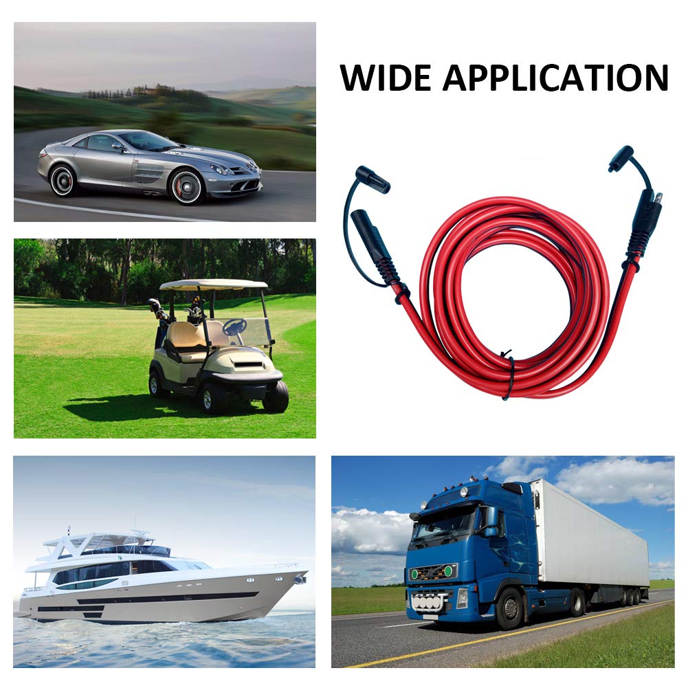 FICBOX 12FT SAE to SAE Connector Extension Cable 16AWG 2 Pin Wire With Dust Cap for Solar Panel Battery Charge