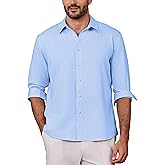 Kallspin Men's Linen Cotton Button Down Shirt Long Sleeve Casual Lightweight Breathable Summer Beach Shirt
