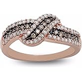 Hdiamonds 1/2 Carat Total Weight (cttw) 925 Sterling Silver White & Brown Diamond Ring - 18K Rose Gold Plated Bridal Rings For Women