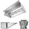 Stainless Steel Commercial Hood System, Includes Stainless Steel Exhaust Hood, Rooftop Exhaust Fan, Untempered Supply Fan, and Roof Curbs (6' Wall Canopy Hood, Fan, Supply Fan System)
