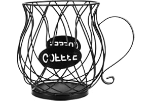 Housoutil Iron Coffee Pod Holder and Fruit Basket Black Iron Storage Basket with Coffee Capsule Organizer