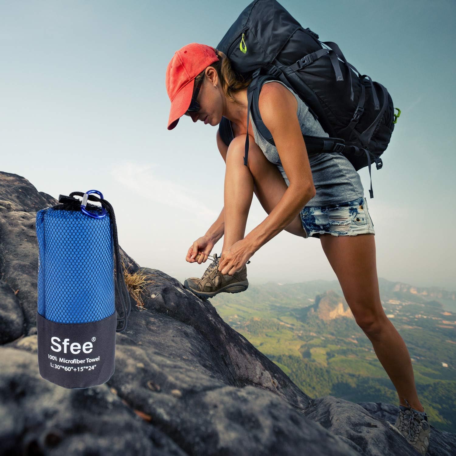 Sfee Microfiber Sport Travel Towel Set -(S M L XL)-Quick Dry Absorbent Compact Lightweight Soft Beach Yoga Bath Pool Hand Gym Golf Towels-Fit for Outdoors Fitness Hiking Camping +Carabiner : Sports & Outdoors