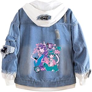Yazkimo Unisex Adult Anime Apothecary Diaries Cosplay Costume Casual 2D Sweater Blue Denim Hooded Jacket Coat