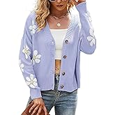 ebossy Womens Ribbed Knit Cardigans Slouchy Cute Smile Graphic Pretty Daisy Button-up Jacquard Knitted Sweater Coat