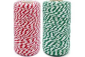 Leecogo Christmas Twine String, 2 Rolls 656 Feet Cotton Baker's Twine, Red/Green/White