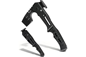 HX OUTDOORS Folding Tactical Axe Survival Multitool, DC53 Steel Blade with Black Titanium, Camping Axe with Hammer & Bottle Opener, G10 Handle for Outdoor Gear,Various Tactical and Survival scenarios