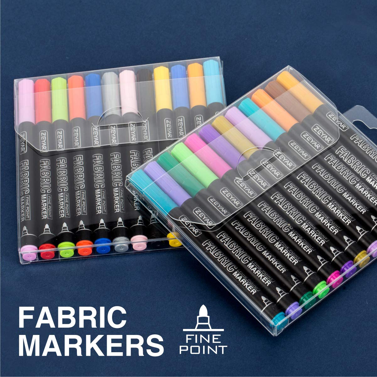 ZEYAR Permanent Markers Fabric Art Pens, Great on Bags, Shoes, T-shirts & Other Fabric Paint Materials - Child Safe & Non-Toxic For Washable Art and Lettering, Fabric Paints (24 Colors)