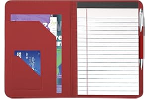 Gorbado Junior Padfolio Folder - A5 Portfolio Binder Case with 5 x 8 Writing Pad and Interior Storage Pocket Executive Business Organizer for Men Women, Red