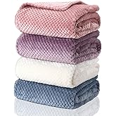 Newwiee 4 Pcs Flanne Fleece Throw Blanket for Bed Couch Large 3D Waffle Textured Soft Blanket Winter Warm Lightweight No Shedding No Pilling Decorative Throw, 50x60 Inch(Fresh Colors)