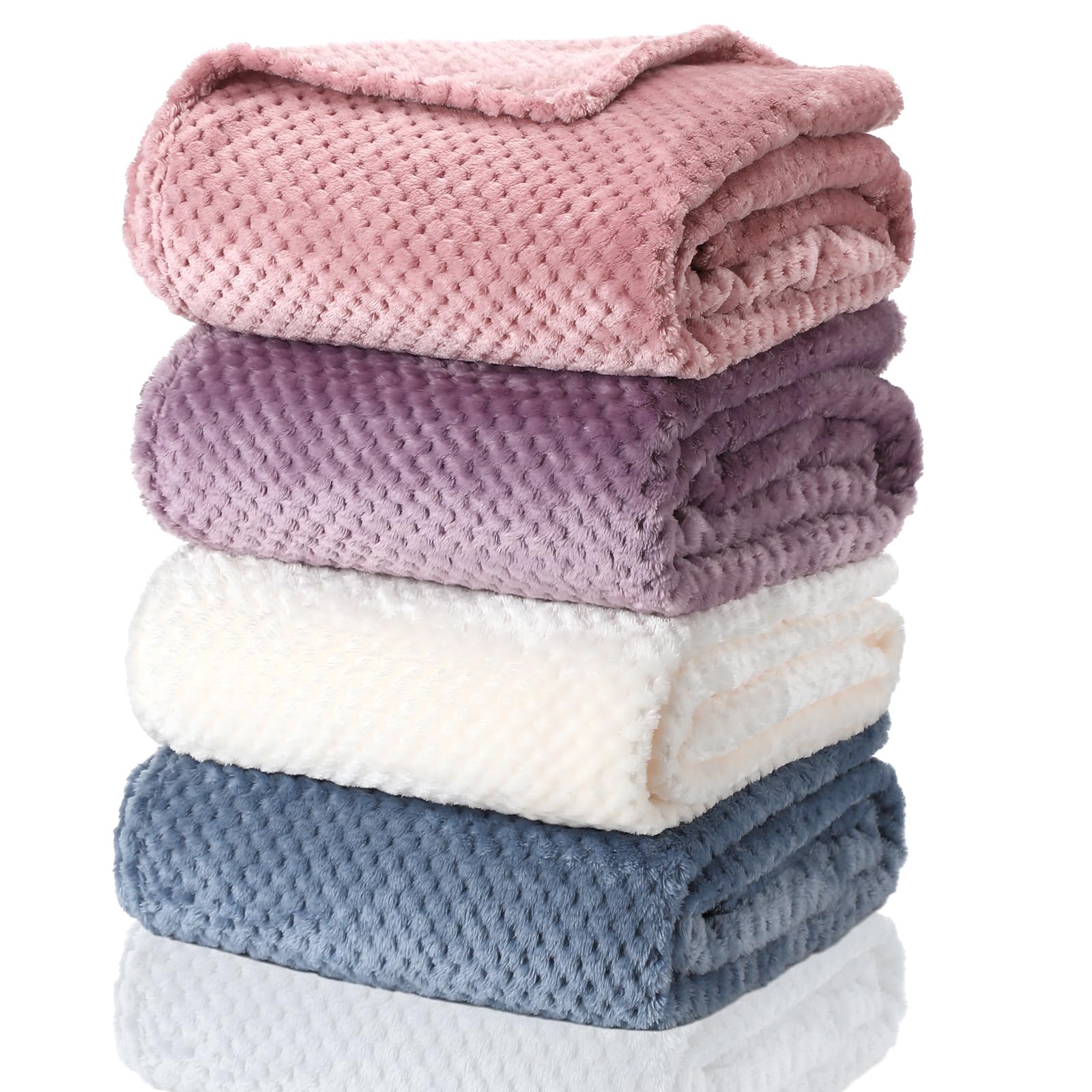 Newwiee 4 Pcs Flanne Fleece Throw Blanket for Bed