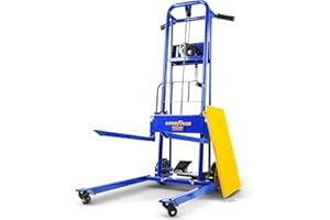 Goodyear Material Lift Winch Stacker, Pallet Truck Dolly, 330 Lbs 40" Max Lift w/ 8" Wheels, Swivel Casters [Patent Pending]