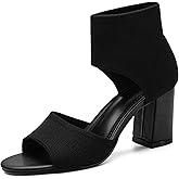 NEWBELLA Women's Knit Ankle Strap Block Heel Sandals