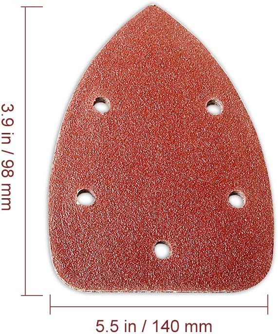 Triangle Sandpaper, Mouse Detail Sanding Discs Hook And Loop, 120pcs 5 Hole Back Velvet Sandpaper Disc Sand For Random Orbital Sander 40, 60, 80, 120, 180, 240 Grits (5.5 3.7 Inch) - - 
