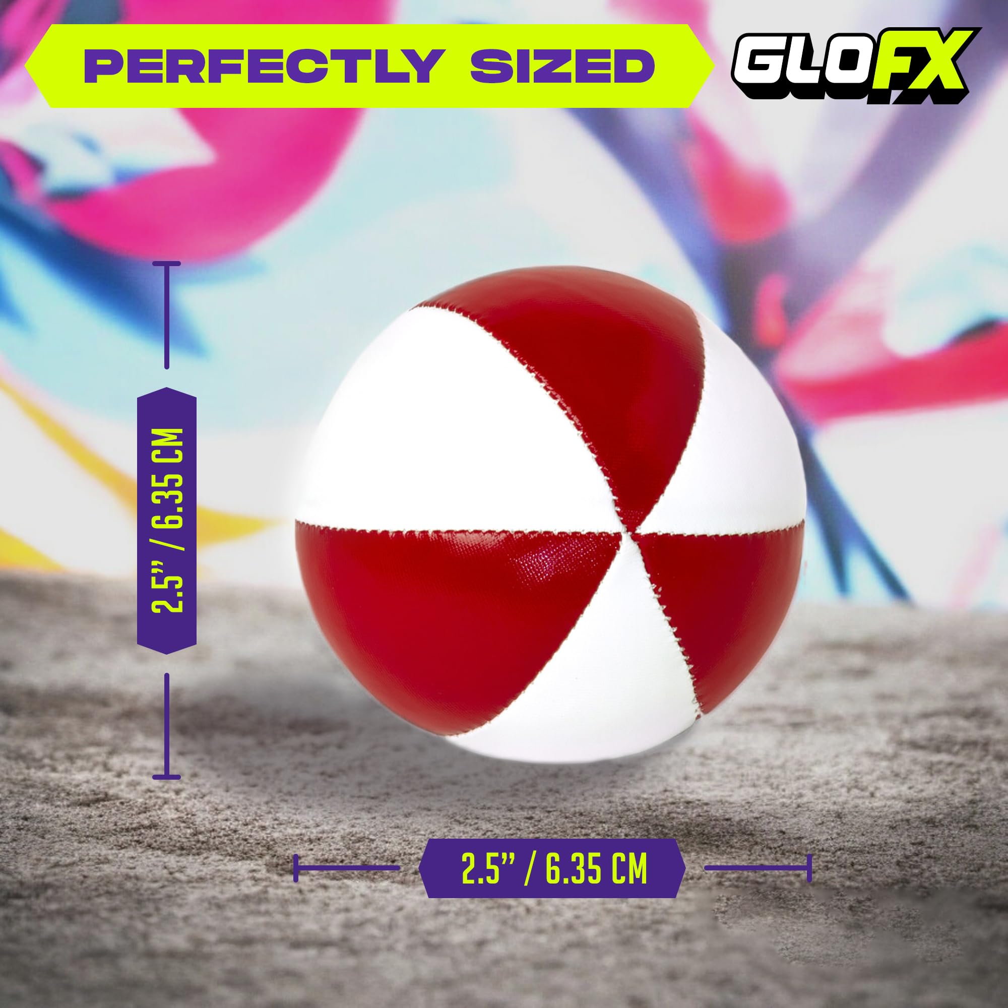 GloFX Juggling Balls [Pack of 3] for Beginners to Advanced Jugglers - No Bounce Design - Durable Weighted Juggle Ball Kit - 2 Layer Construction - Soft and Easy Juggling Kit - Mixed Colors