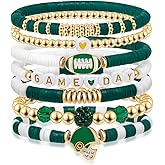 Liiusgelad Game Day Football Bracelets for Women, Stackable Charm Stretch Bracelet for Football Moms, Dads, Coaches, Fans | Football Party Favors, Gifts & Jewelry | Red & Green Sports Mom Must-Haves