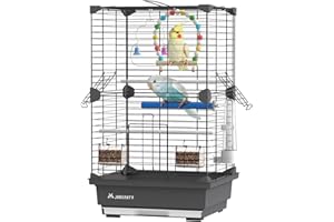 JONS NTY 25*14.6*11 Inch Medium Square Metal Pet Bird Cage, Parrot Cage, Bird Carrier Travel Cage, with Bird Standing Stick, Swing, Water Feeder, Easy to Clean, for Budgies, Cockatiels other Small Medium Birds