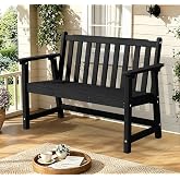 SUUNYN 48" HDPE Weatherproof Outdoor Bench, Garden Porch Benches, Black | Supports 550 Lbs. All-Weather 2-Person Bench. Heavy-Duty Patio Furniture Set Suitable for Balcony, Backyard, Poolside, Park