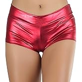 ToBeInStyle Women's Liquid Shiny Metallic Mini Booty Cheeky Shorts