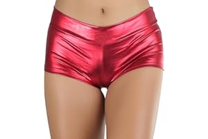ToBeInStyle Women's Liquid Shiny Metallic Mini Booty Cheeky Shorts
