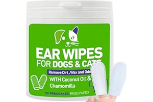 Pet Ear Cleaning Finger Wipes — Dual-Textured for Wax & Debris, Soothes Itch with Coconut Oil & Chamomile, Silver Ion Formula