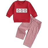 Arvbitana Toddler Baby Boys Christmas Outfits Long Sleeve Embroidery Sweatshirt Gingham Plaid Pants Two Piece Smocked Clothes