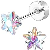 EQFE G23 Titanium Earrings for Girls 14k Gold Hypoallergenic Flat Back Earrings for Sensitive Skin Cartilage 20G Screw Back Star Heart Flower Stud Earrings for Women