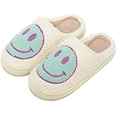 Retro Fuzzy Face Slippers for Women Men, Retro Soft Fluffy Warm Home Non-Slip Couple Style Casual Smile Face Slippers Indoor Outdoor Anti-Skid Warm Cozy Foam Slide Fuzzy Slides with Soft Memory Foam Shoes