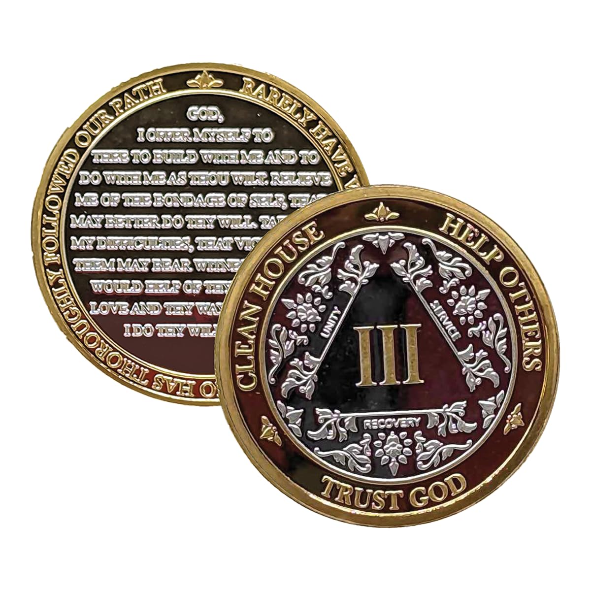 Silver & Gold Alcoholics Anonymous Medallion AA Coin Capsule Included (Years 1-50 Included) (Year 3)