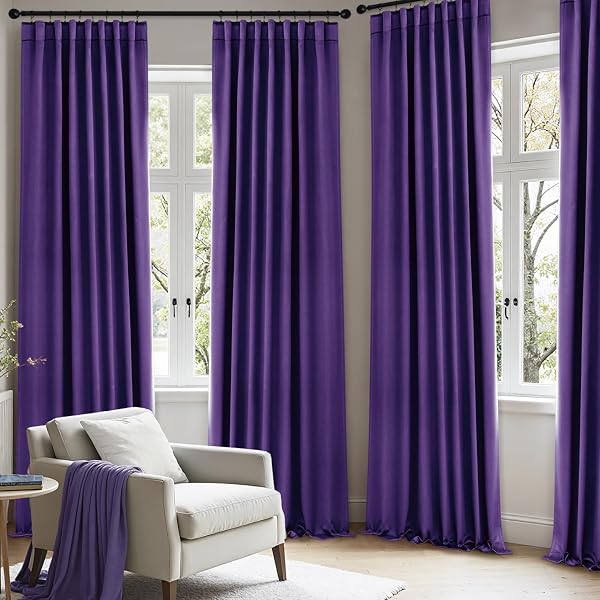 ANRODUO ROD POCKET AND BACK TAB PLEATED BLACKOUT CURTAINS PURPLE CURTAINS 96 INCHES LONG 2 PANELS, THERMAL INSULATED ROOM DARKENING LIVING ROOM BEDROOM CURTAIN, 42X96 INCHES